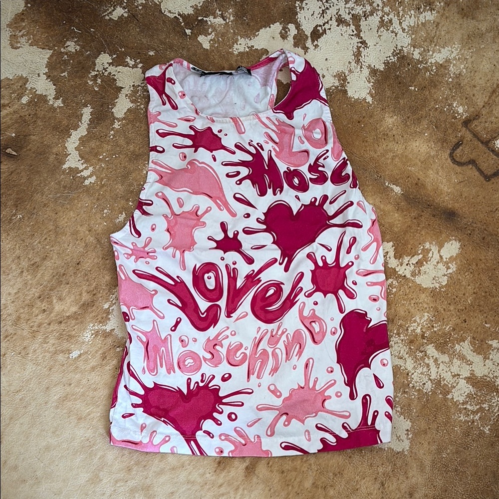 Moschino Pink and Red Splatter Tank Top